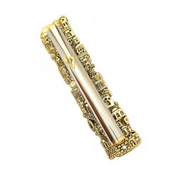 Silver and Gold Plated Jerusalem Mezuzah | Silver Mezuzah