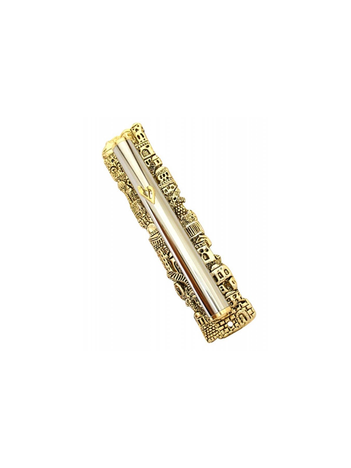 Silver and Gold Plated Jerusalem Mezuzah | Silver Mezuzah