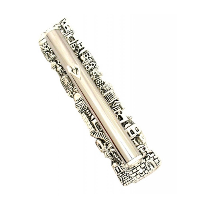 Silver Plated Round Jerusalem Mezuzah | Silver Mezuzah