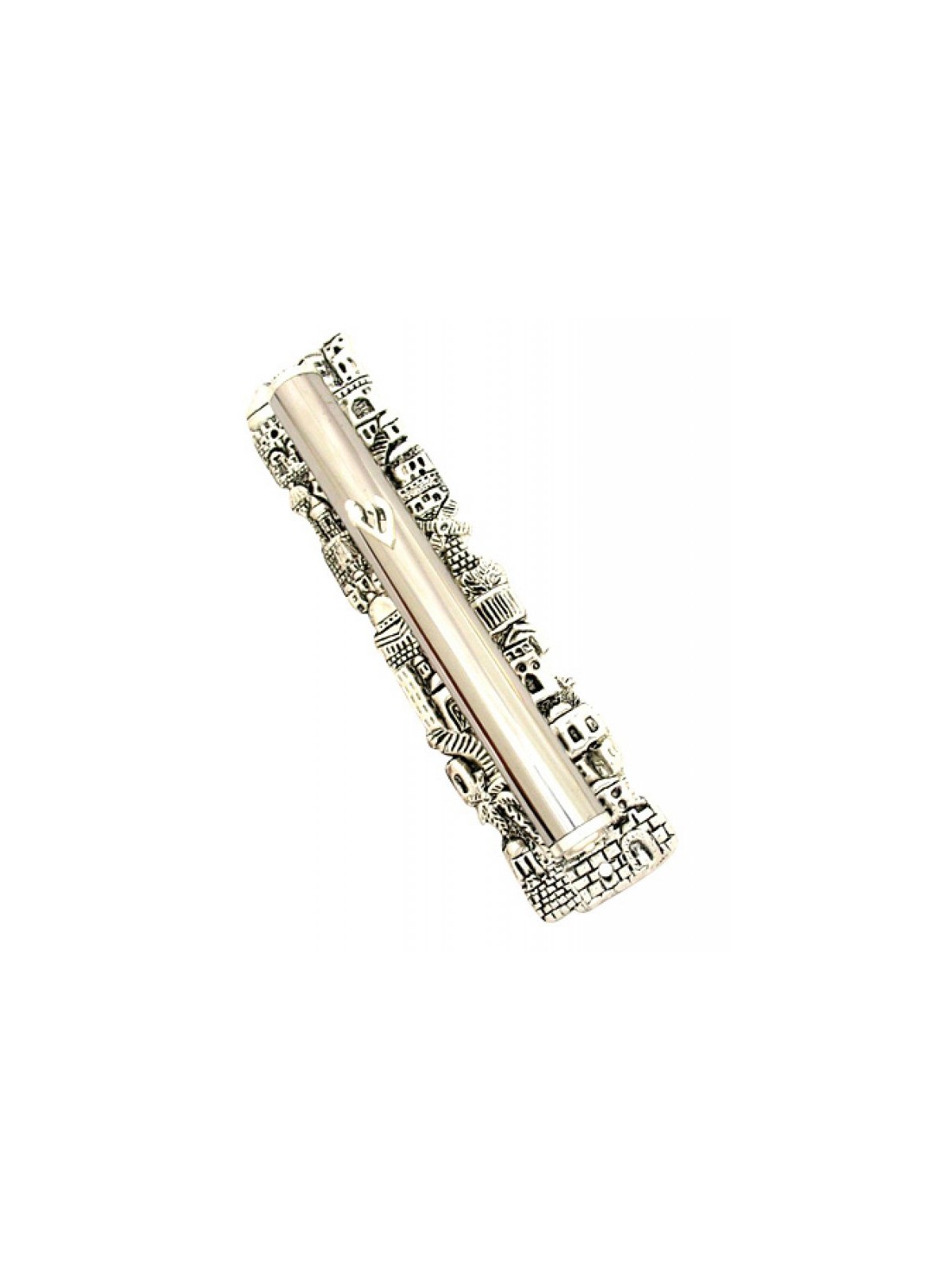 Silver Plated Round Jerusalem Mezuzah | Silver Mezuzah