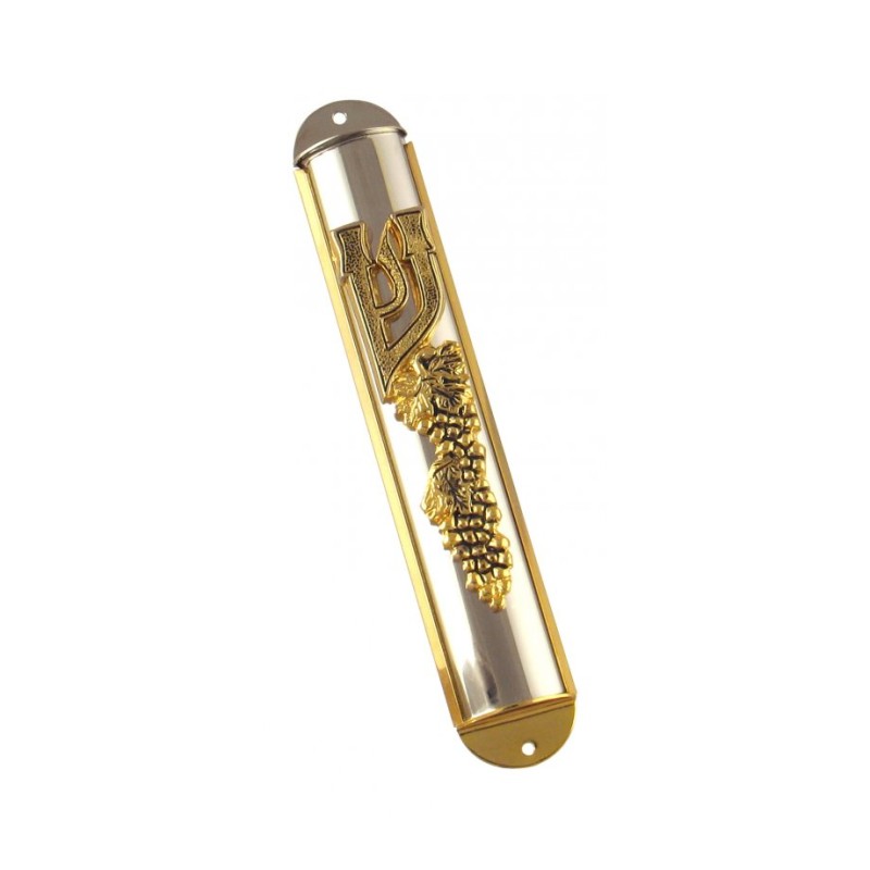 Silver Plated Mezuzah Case Two Tone Grape Design | Silver Mezuzah