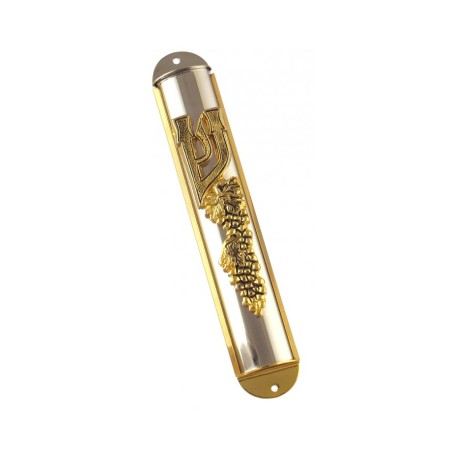 Silver Plated Mezuzah Case Two Tone Grape Design | Silver Mezuzah