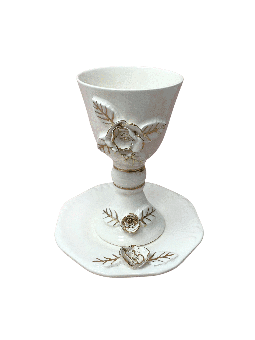 Decorated Ceramic White and Gold Wine Goblet and P , Passover Gifts ,