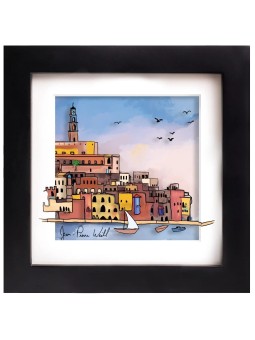 Small Framed Painting of the Old Jaffa Port 3D Pai , Jewish Paintings