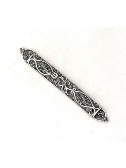 Intricate Ornaments Silver Mezuzah Case , Tu B'Av Gifts , Israeli Juda