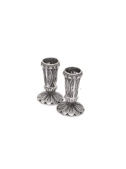 Small Classic Silver Candlesticks with Yemenite Ar , Sterling Silver C