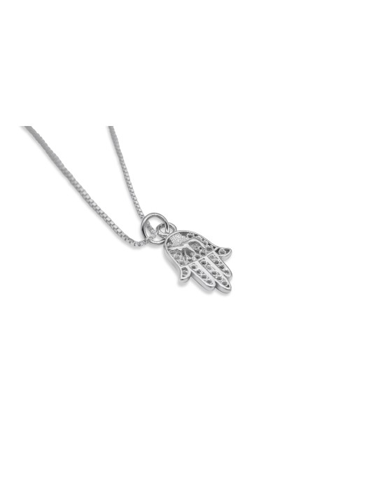 Hamsa and Chai Silver Pendant , Sterling Silver Family Necklaces , Isr
