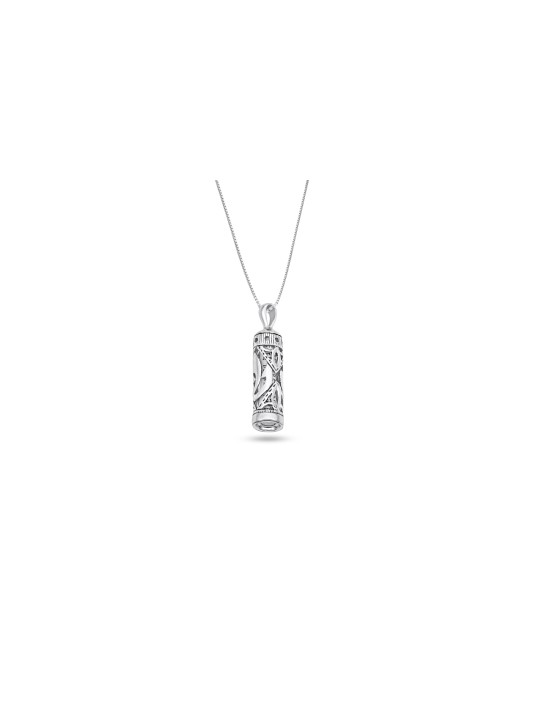 Sterling Silver Mezuzah Pendant with Shin Letterin , Sterling Silver F