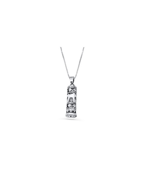 Sterling Silver Mezuzah Necklace with Chai , Sterling Silver Family Ne