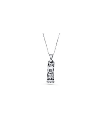 Sterling Silver Mezuzah Necklace with Chai , Sterling Silver Family Ne