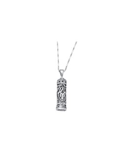 Mezuzah Silver Pendant with Hamsa Symbol , Sterling Silver Family Neck