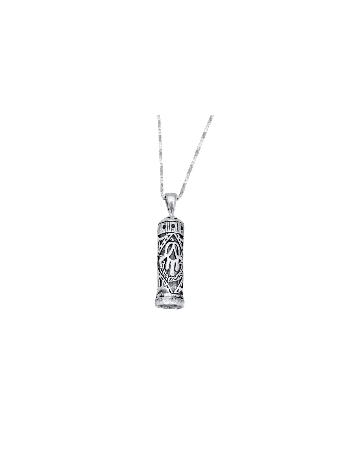 Mezuzah Silver Pendant with Hamsa Symbol , Sterling Silver Family Neck