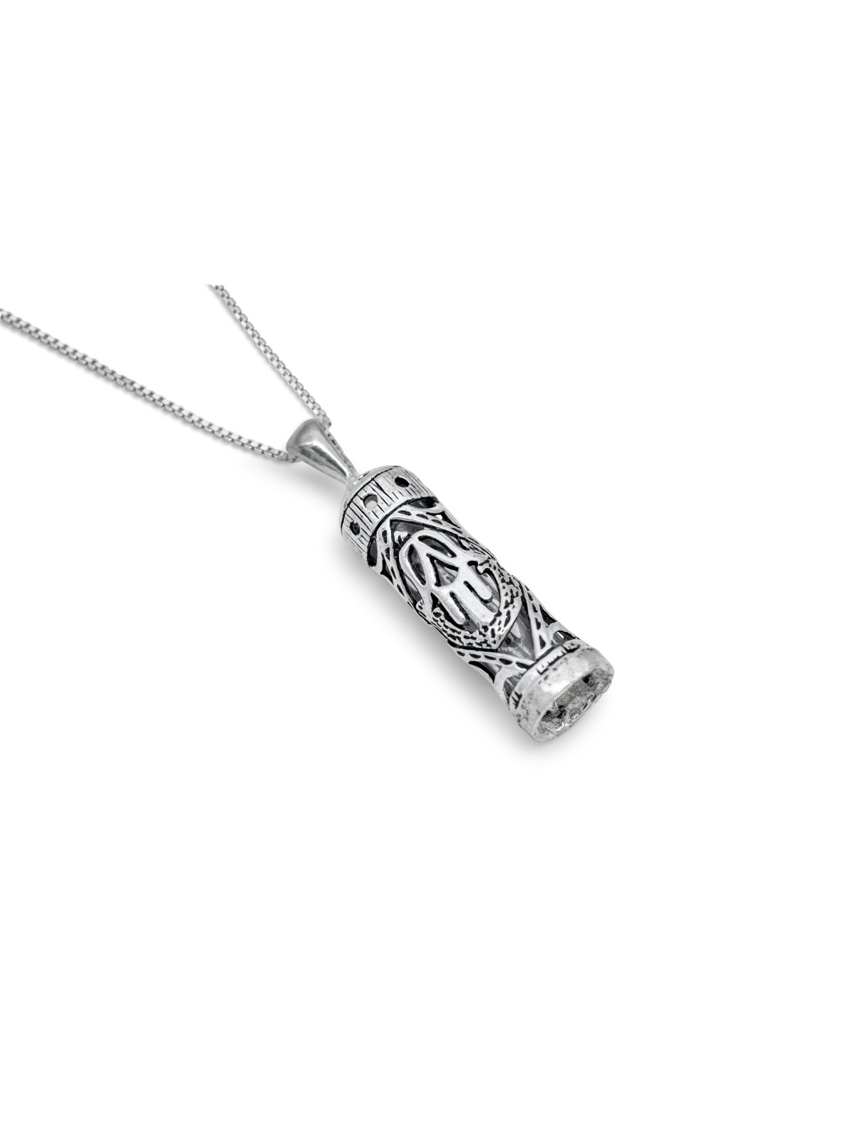 Mezuzah Silver Pendant with Hamsa Symbol , Sterling Silver Family Neck