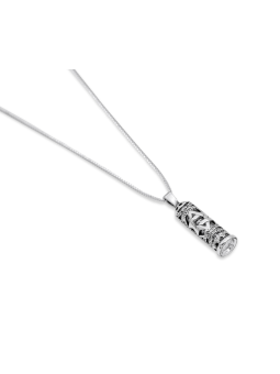 Sterling Silver Mezuzah Pendant with Magen David , Sterling Silver Fam