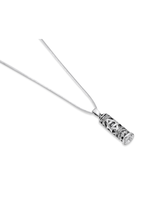 Sterling Silver Mezuzah Pendant with Magen David , Sterling Silver Fam