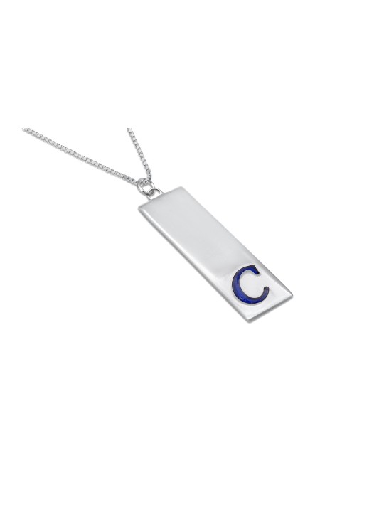 Rectangular Modern Initial Pendant , Sterling Silver Family Necklaces