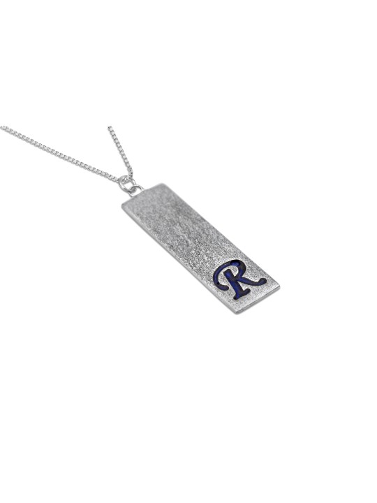 Rectangular Rough Finished Initial Pendant , Sterling Silver Family Ne