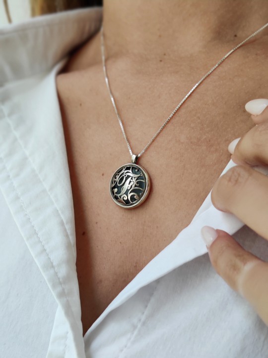 Cut Out Rounded Initial Necklace , Sterling Silver Family Necklaces ,