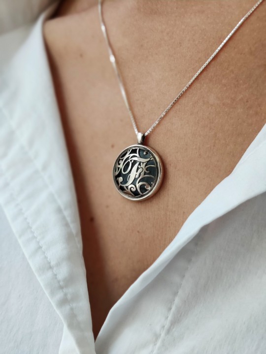 Cut Out Rounded Initial Necklace , Sterling Silver Family Necklaces ,