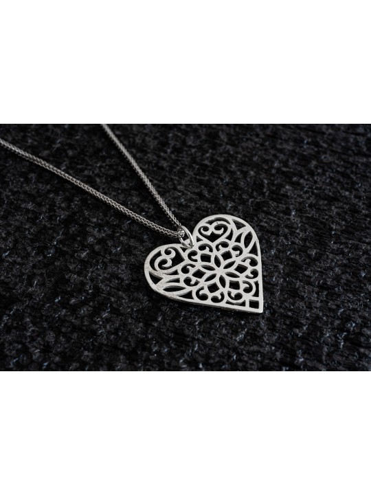 Sterling Silver Heart Filigree Necklace , Jewish Filigree Jewelry , Is