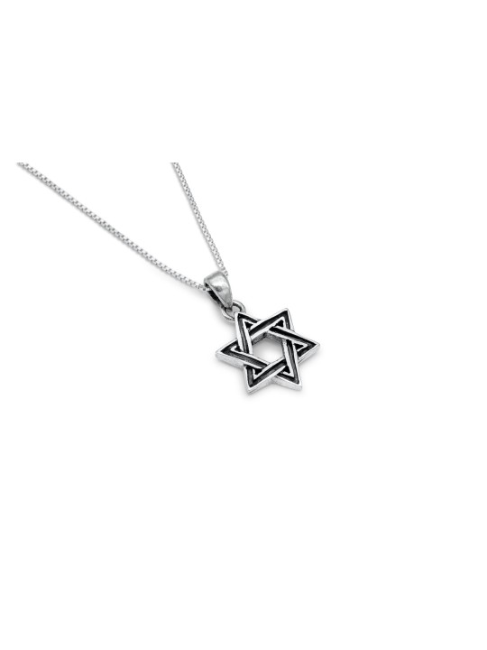 Magen David with Outlines Silver Pendant , Sterling Silver Family Neck