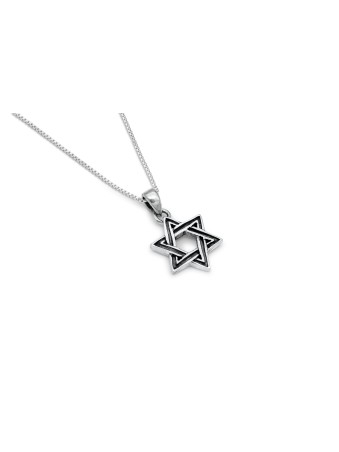 Magen David with Outlines Silver Pendant , Sterling Silver Family Neck
