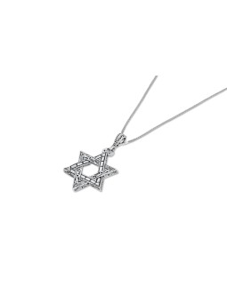 Star of David Silver Pendant with Traditional Embe , Sterling Silver F