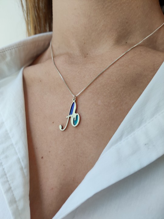 Cold Enamel Initial Stylish Pendant , Colorful Name Necklaces , Israel