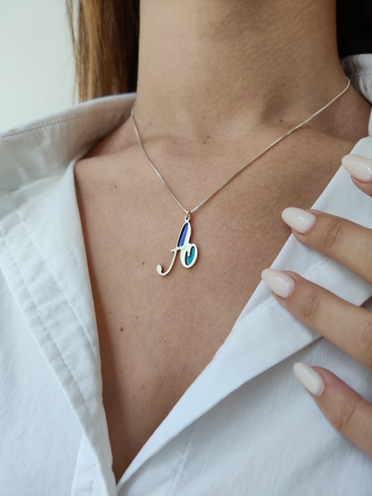 Cold Enamel Initial Stylish Pendant , Colorful Name Necklaces , Israel
