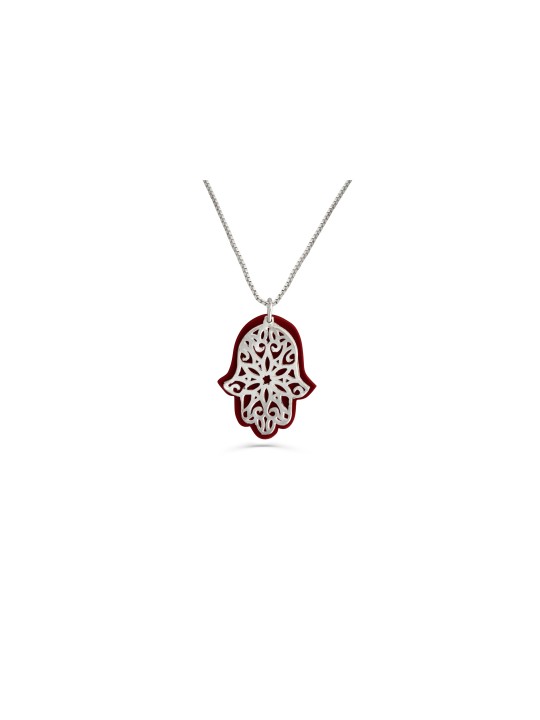 Small Aluminum and Silver Hamsa Pendant , Sterling Silver Family Neckl