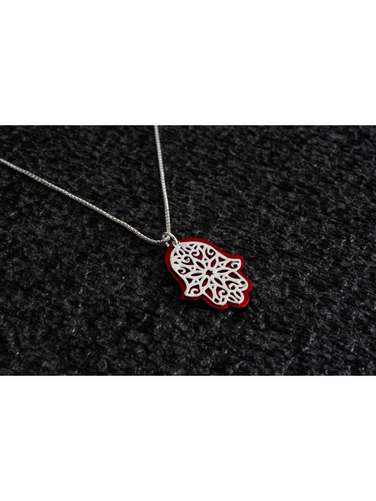 Small Aluminum and Silver Hamsa Pendant , Sterling Silver Family Neckl
