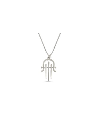 Modern Looking Hamsa Silver Necklace , Sterling Silver Family Necklace