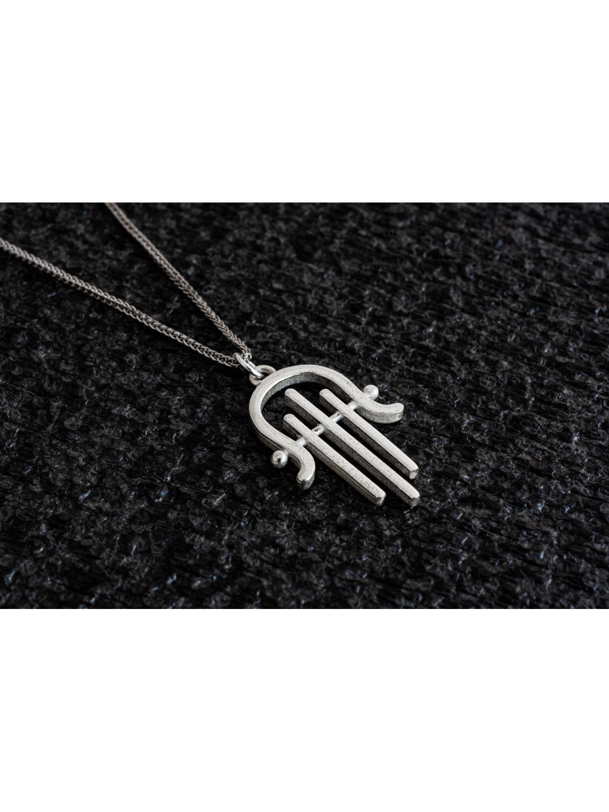 Modern Looking Hamsa Silver Necklace , Sterling Silver Family Necklace