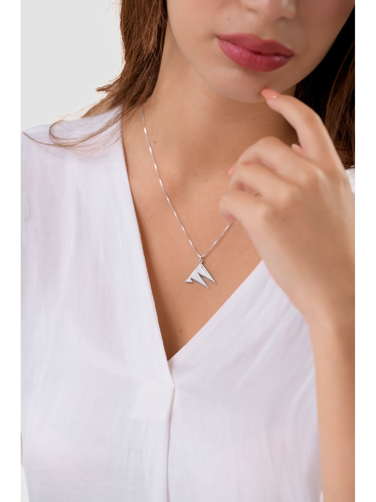 Medium Size Unusual Shape of Triangles Silver Chai , Sterling Silver F