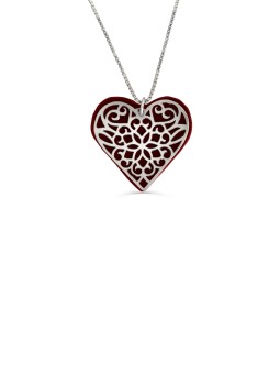Filigree Silver and Aluminum Heart Pendant , Jewish Filigree Jewelry ,