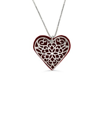 Filigree Silver and Aluminum Heart Pendant , Jewish Filigree Jewelry ,