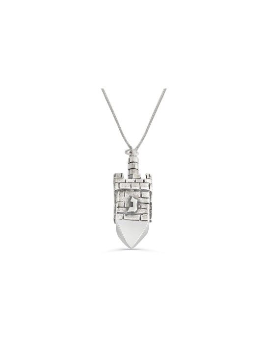 925 Sterling Silver Big Silver Dreidel Necklace , Jerusalem Jewelry ,