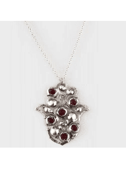Huge Size Hamsa Shaped Silver Pendant with Pomegra , Sterling Silver F