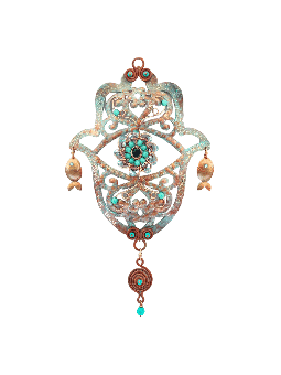 Stylish Copper Evil Eye Lucky Hand - Modern Judaic , Tu B'Av Gifts , I