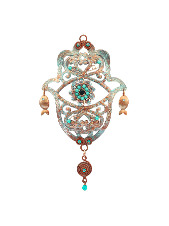 Stylish Copper Evil Eye Lucky Hand - Modern Judaic , Tu B'Av Gifts , I