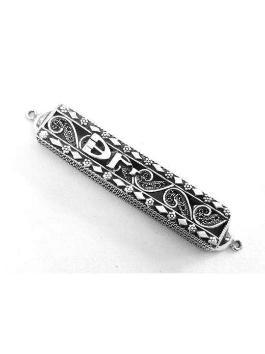 Flowers Design Sterling Silver Mezuzah Case , Tu B'Av Gifts , Israeli