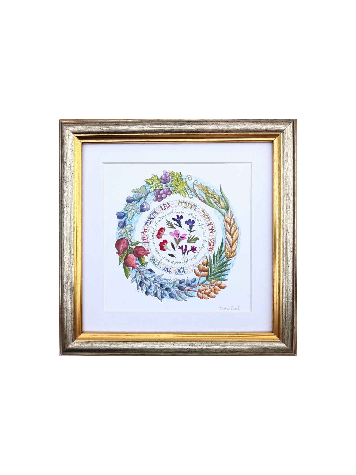 Dvora Black Seven Species Hand Finished Framed Print ... | Dvora Black
