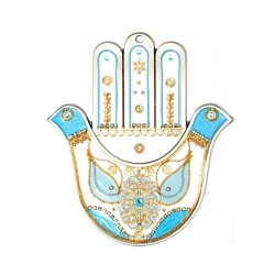 White and Blue Dove Hamsa by Ester Shahaf | Hamsa Hands
