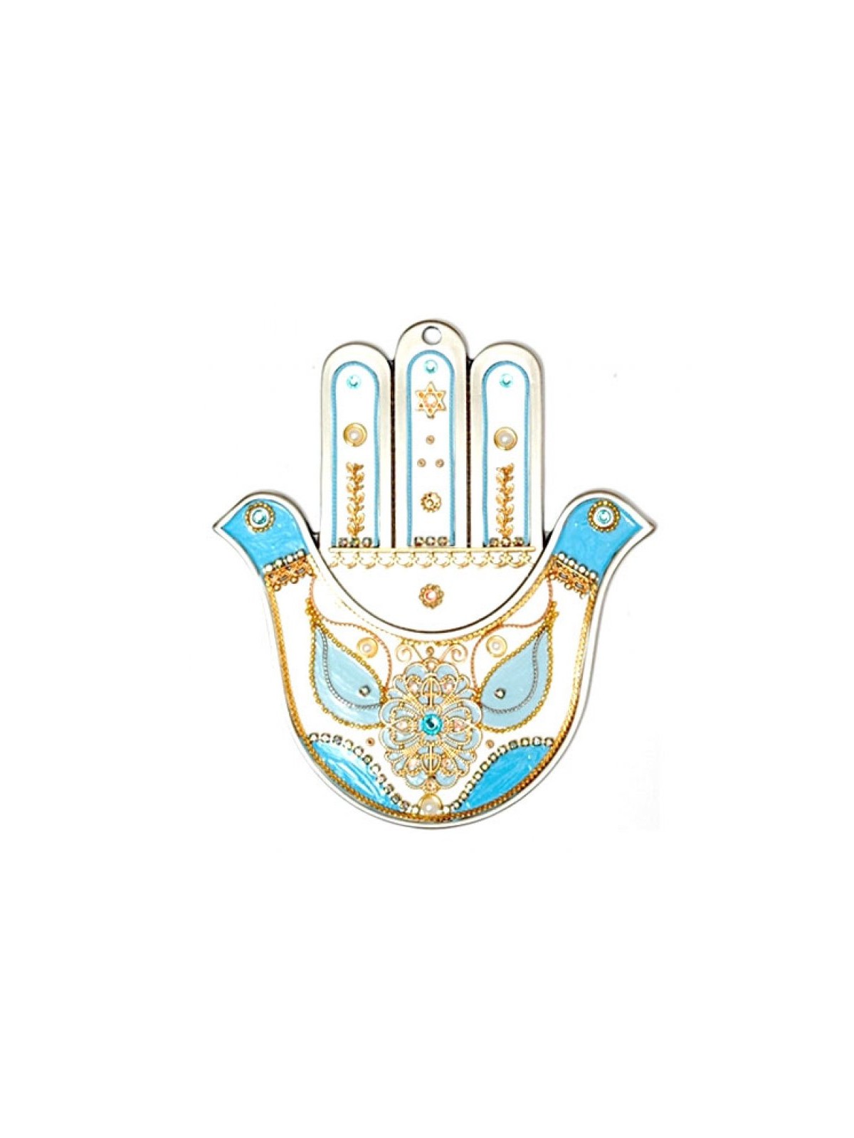 White and Blue Dove Hamsa by Ester Shahaf | Hamsa Hands