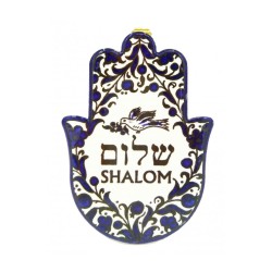 Ceramic Wall Hamsa with Dove of Peace Shalom De... | Table Decorations