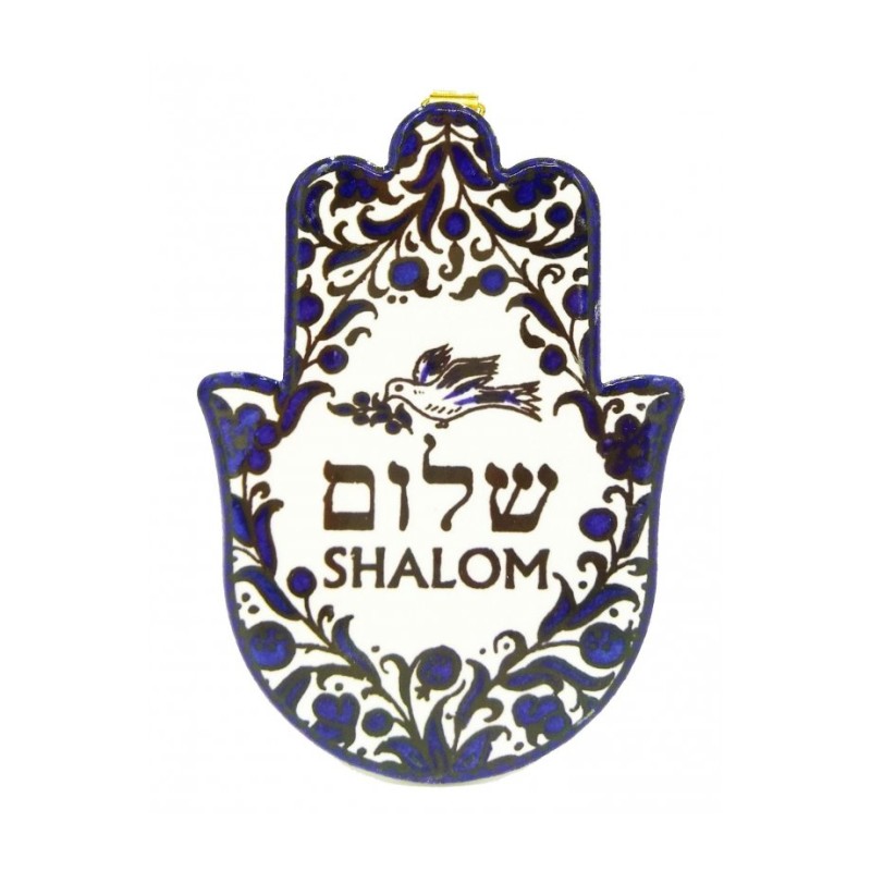 Ceramic Wall Hamsa with Dove of Peace Shalom De... | Table Decorations