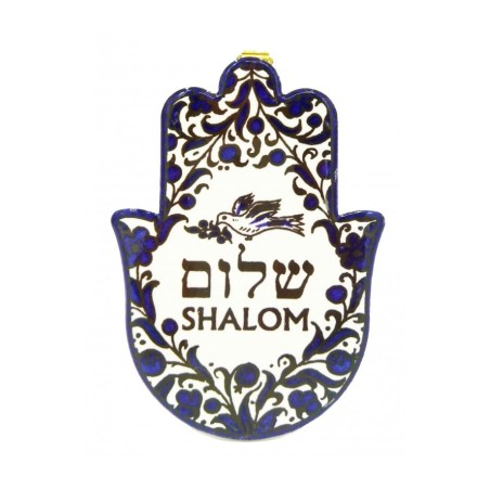 Ceramic Wall Hamsa with Dove of Peace Shalom De... | Table Decorations