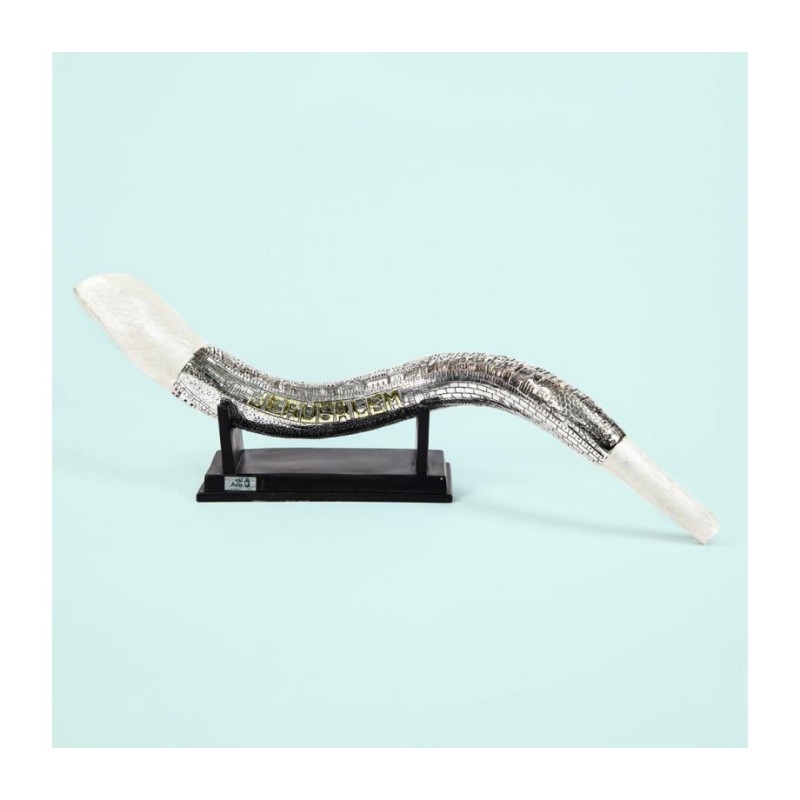 Shofar yéménite décoratif plaqué argent et or sur St... | Figurines