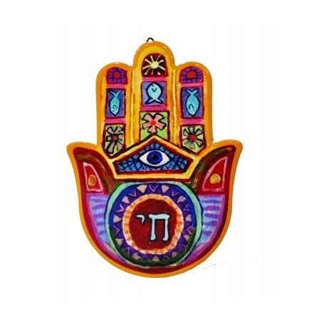 Colorful Hamsa Plaque with Chai Eye  Fish Motif... | Table Decorations