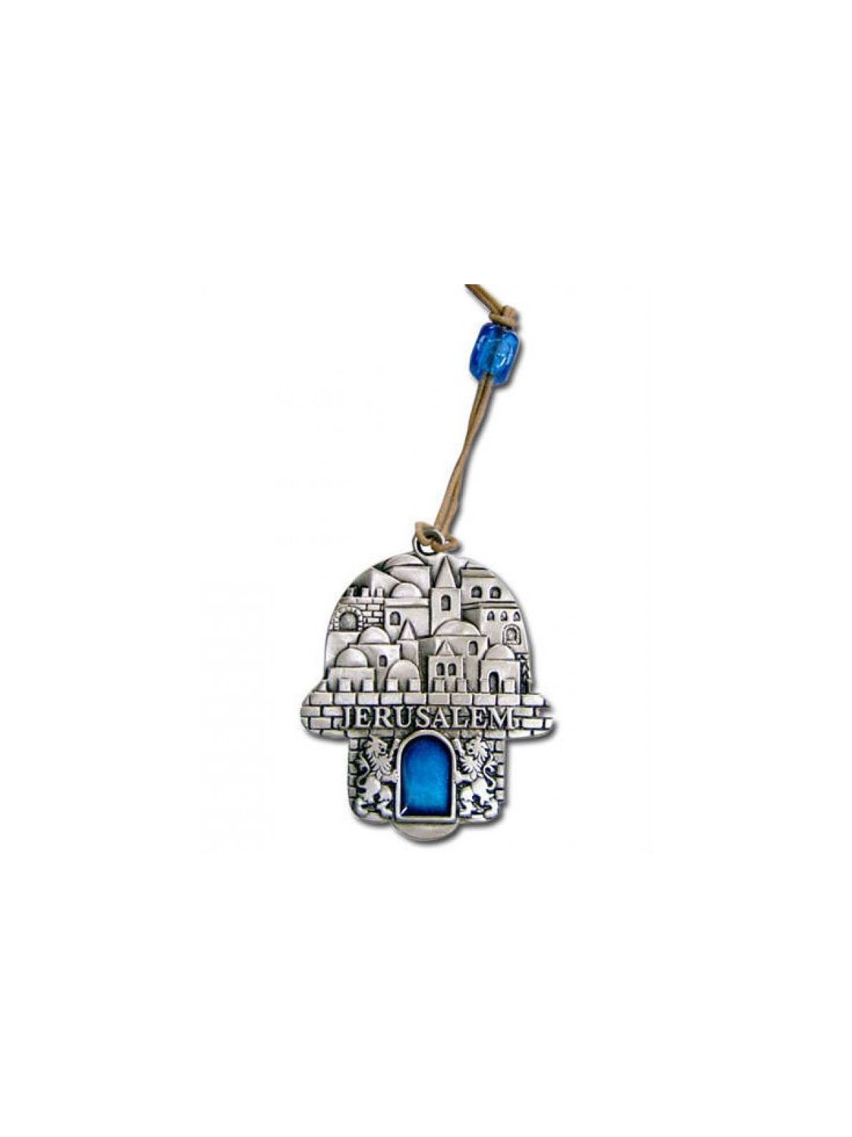 Jerusalem Hamsa with Blue Stone 2 in stock | Metal Hamsa